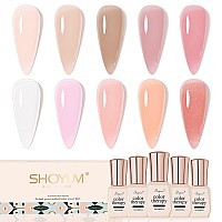 SHOYUM Jelly Pink Gel Nail Polish Set, 10 Colors Spring Summer Nude Kit Milky White Natural Gel, Soak Off LED DIY Art Salon Manicure Gifts for Girls.