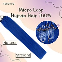 RUNATURE Blue Micro Beads Real Human Hair Extensions Micro Loop Hair Extensions Straight Micro Ring Human Hair Extensions Blue 22 Inch 25g 25 Strands