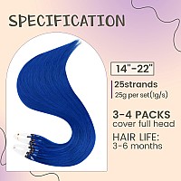 RUNATURE Blue Micro Beads Real Human Hair Extensions Micro Loop Hair Extensions Straight Micro Ring Human Hair Extensions Blue 22 Inch 25g 25 Strands