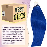 RUNATURE Blue Micro Beads Real Human Hair Extensions Micro Loop Hair Extensions Straight Micro Ring Human Hair Extensions Blue 22 Inch 25g 25 Strands