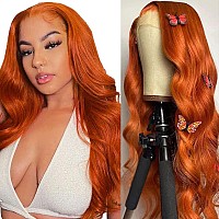 13X4 Orange Ginger Lace Front Wigs Human Hair Pre Plucked Brazilian Colored Body Wave Human Hair Wigs For Black Women Hd Lace Fr