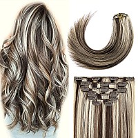 Clip in Hair Extensions 70G Dark Brown to Blonde 100% Remy Human Hair Soft Silky Straight for Fashion Women 7pcs 16clips One Pack (20 Inch #2P613)