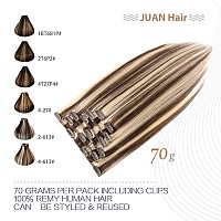 Clip in Hair Extensions 70G Medium Brown to Blonde 100% Remy Human Hair Clip in Extensions Straight for Fashion Women 7pcs 16clips One Pack (12Inch #4P613)