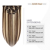 Clip in Hair Extensions 70G Medium Brown to Blonde 100% Remy Human Hair Clip in Extensions Straight for Fashion Women 7pcs 16clips One Pack (12Inch #4P613)