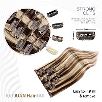 Clip in Hair Extensions 70G Medium Brown to Blonde 100% Remy Human Hair Clip in Extensions Straight for Fashion Women 7pcs 16clips One Pack (12Inch #4P613)