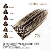 Clip in Hair Extensions 70G Dark Brown to Blonde 100% Remy Human Hair Soft Silky Straight for Fashion Women 7pcs 16clips One Pack (12 Inch #2P613)