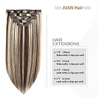 Clip in Hair Extensions 70G Dark Brown to Blonde 100% Remy Human Hair Soft Silky Straight for Fashion Women 7pcs 16clips One Pack (12 Inch #2P613)