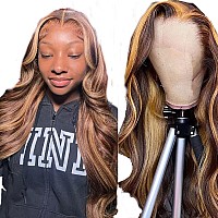 Manorshen Body Wave Ombre Highlight Transparent Lace Frontal Wigs Brazilian Virgin 13X4 Lace Front Glueless Brazilian Human Hair