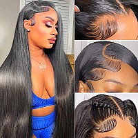 Sihuashow 13X4 Straight Lace Front Wigs Human Hair 180 Density Glueless Hd Transparent Straight Lace Frontal Wigs Human Hair Bl