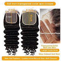 Qthair 14A Grade 5X5 Transparent Color Lace Closure 130150 Density 18 5X5 Deep Wave Closure