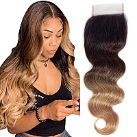 Qthair 14A Ombre Body Wave Human Hair Closure T1B427 Color20Inchbrazilian Virgin Human Hair Ombre 3 Tone Body Wave Human Ha