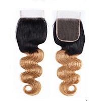 Qthair 14A Ombre Body Wave Human Hair Closure T1B427 Color20Inchbrazilian Virgin Human Hair Ombre 3 Tone Body Wave Human Ha