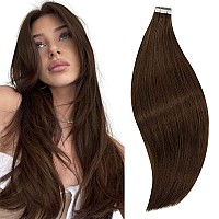 Runature Tape Ins Human Hair Extensions 24 Inch Color 4 Brown Human Hair Tape In Extensions Invisible Pu Tape In Hair Extension