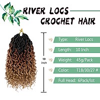 LIYATE Goddess Locs Crochet Hair 10 Inch 6 Packs Faux Locs Crochet Hair for Women Pre Looped Soft River Locs Crochet Braids with Curly Hair Boho Hippie Locs Synthetic Hair Extensions(T1B/30/27)