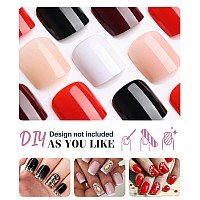 Morily Press On Nails White Fake False Nails Short Square For Women Solid Color Glossy Squoval Stick On Fingernails With Adhe