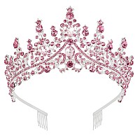 Curasa Pink Crystal Tiaras And Crowns With Comb Princess Crown For Women Rhinestones Wedding Crown For Bride Birthday Crowns For