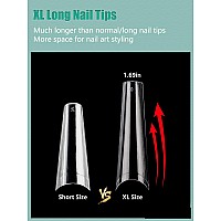 240Pcs Extra Long Coffin Nail Tips Half Cover Clear Nail Tips For Acrylic Nails Professional 12 Sizes Artificial Xl Long False