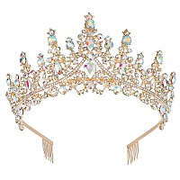 Curasa Ab Gold Crowns For Women Princess Tiara For Girls Crystal Birthday Crown Wedding Tiara For Bride Gold Headpiece For Women