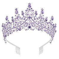 Curasa Purple Crystal Tiaras And Crown With Comb Royal Queen Crowns For Women Birthday Princess Crown For Women Girl Wedding Cro