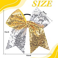 Oaoleer 12 Count 7 Cheer Bow Handmade Sequin Glitter Ribbon Hair Tie For Cheerleading Team Sports Girls Hair Accessories Go