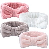 VITEVER 4 Pack Spa Headband for Washing Face, Girls Makeup Bow Tie Hair Band, Microfiber Women Headbands to Facial Clean, Elastic Headband to Wash Face Skincare Cosmestic Sports Yoga Shower (4 Color)