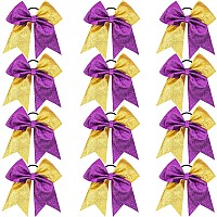 Oaoleer 12 Count 7 Hair Bows 12Pcs 7 Glitter Cheer Hair Bows For Girls Premium Quality Sequin Hair Ties With Elastic Band