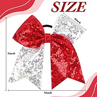 Oaoleer Glitter Hair Bows For Girls 12Pcs Large Sparkly Ponytail Holders With Elastic Band For Cheerleading And Sports Silver