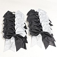 Oaoleer 12Pcs 7 Glitter Cheer Bows Large Sparkly Hair Bows For Girls Cheerleader Bows With Elastic Band Hair Accessory Fo