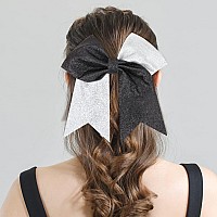 Oaoleer 12Pcs 7 Glitter Cheer Bows Large Sparkly Hair Bows For Girls Cheerleader Bows With Elastic Band Hair Accessory Fo