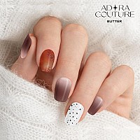 Adora Couture Semi Cured Gel Nail Strips 20Pcs Checkerboard Brown 3D Gold Color Sticker Glaze Nail Strips Gel Nail Stickers