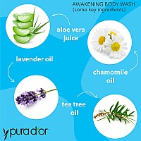 Pura Dor Awakening Body Wash 16Oz X2 32Oz Aloe Vera Chamomile Lavender Tea Tree For Invigorating Earthy Scent Ph Balanc