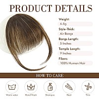 REECHO Clip in Bangs,100% Human Hair Clip in Hair Extensions, Fake Bangs Fringe with Temples Hairpieces for Women Daily Wear (Air Bangs, Golden Ash Brown)