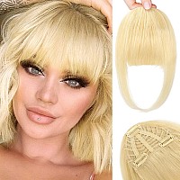 REECHO Clip in Bangs, 100% Human Hair 3 Secure Clips in Blunt Cut Bangs, Blonde Fake Bangs Thick Full Fringe with Temples Hairpieces for Women Daily Wear - Natural Yellow Blonde