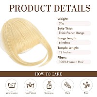 REECHO Clip in Bangs, 100% Human Hair 3 Secure Clips in Blunt Cut Bangs, Blonde Fake Bangs Thick Full Fringe with Temples Hairpieces for Women Daily Wear - Natural Yellow Blonde