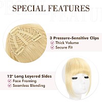 REECHO Clip in Bangs, 100% Human Hair 3 Secure Clips in Blunt Cut Bangs, Blonde Fake Bangs Thick Full Fringe with Temples Hairpieces for Women Daily Wear - Natural Yellow Blonde