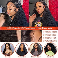 Hd Transparent Pre Plucked 13X4 Water Wave Lace Front Wigs Human Hair With Baby Hair 180 Density Glueless Deep Curly Wigs For B