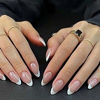 Foccna White Fake Nails Tips Almond Womens Press On French False Nails White Medium Glossy Daily Wear Artificail Nails For Nail