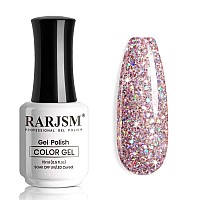 Rarjsm Glitter Gel Nail Polish Light Pink Sparkly Iridescent Rainbow Shimmer Holographic Nail Gel Polish Soak Off Led Uv Curing