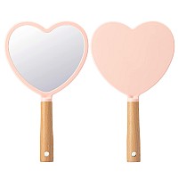 Yeake Hand Held Mirror With Handle For Makeupsmall Cute Wood Hand Mirror For Shaving With Hole Hanging Singlesided Portable Tr