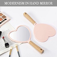 Yeake Hand Held Mirror With Handle For Makeupsmall Cute Wood Hand Mirror For Shaving With Hole Hanging Singlesided Portable Tr