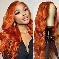 13X4 Body Wave Orange Ginger Lace Front Wigs Human Hair Pre Plucked Brazilian Colored Human Hair Wigs for Black Women HD Invisible Lace Frontal Wigs Human Hair 150% Density (16 Inches)