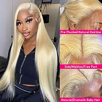 32 inch 613 Lace Front Wig Human Hair 180% Density Blonde Lace Front Wigs Human Hair HD Transparent Straight 13x4 Lace Front Wigs Human Hair Pre Plucked Brazilian Virgin Human Hair Wigs For Black&White Women