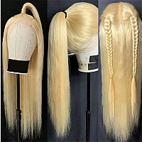 32 inch 613 Lace Front Wig Human Hair 180% Density Blonde Lace Front Wigs Human Hair HD Transparent Straight 13x4 Lace Front Wigs Human Hair Pre Plucked Brazilian Virgin Human Hair Wigs For Black&White Women