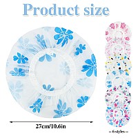 6 Pcs Shower Caps Waterproof Bath Caps Plastic Reusable Shower Caps Elastic Band Bath Hair Caps For Women Kids