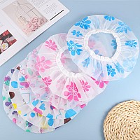 6 Pcs Shower Caps Waterproof Bath Caps Plastic Reusable Shower Caps Elastic Band Bath Hair Caps For Women Kids