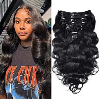 Body wave Clip In Hair Extensions for black women 8pcs Clip in Human Hair Extensions with 18 Clips Double Weft Natural Color 120g (20 inch, Natural Black Body)