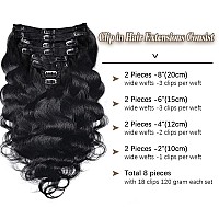 Body wave Clip In Hair Extensions for black women 8pcs Clip in Human Hair Extensions with 18 Clips Double Weft Natural Color 120g (20 inch, Natural Black Body)