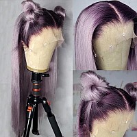 QD-Tizer Synthetic Lace Front Wigs Purple Long Straight Lace Front Wig Light Purple Ombre Color Free Part Lace Wig Natural Hair 24 inch