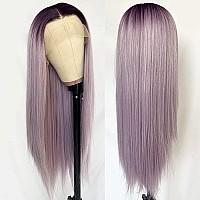 QD-Tizer Synthetic Lace Front Wigs Purple Long Straight Lace Front Wig Light Purple Ombre Color Free Part Lace Wig Natural Hair 24 inch