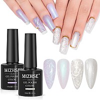 Mizhse Pearl Gel Nail Polish 2Pcs Pearl White Shell Thread Gel Polish Pearlescent Soak Off Nail Art Manicure Set For Home Diy